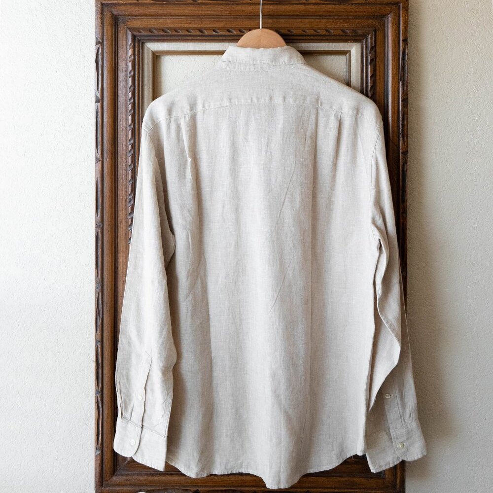 J. Crew Men’s Sz Large Beige Slim Fit Linen Blend Button-Down Long Sleeve Shirt - Picture 4 of 6